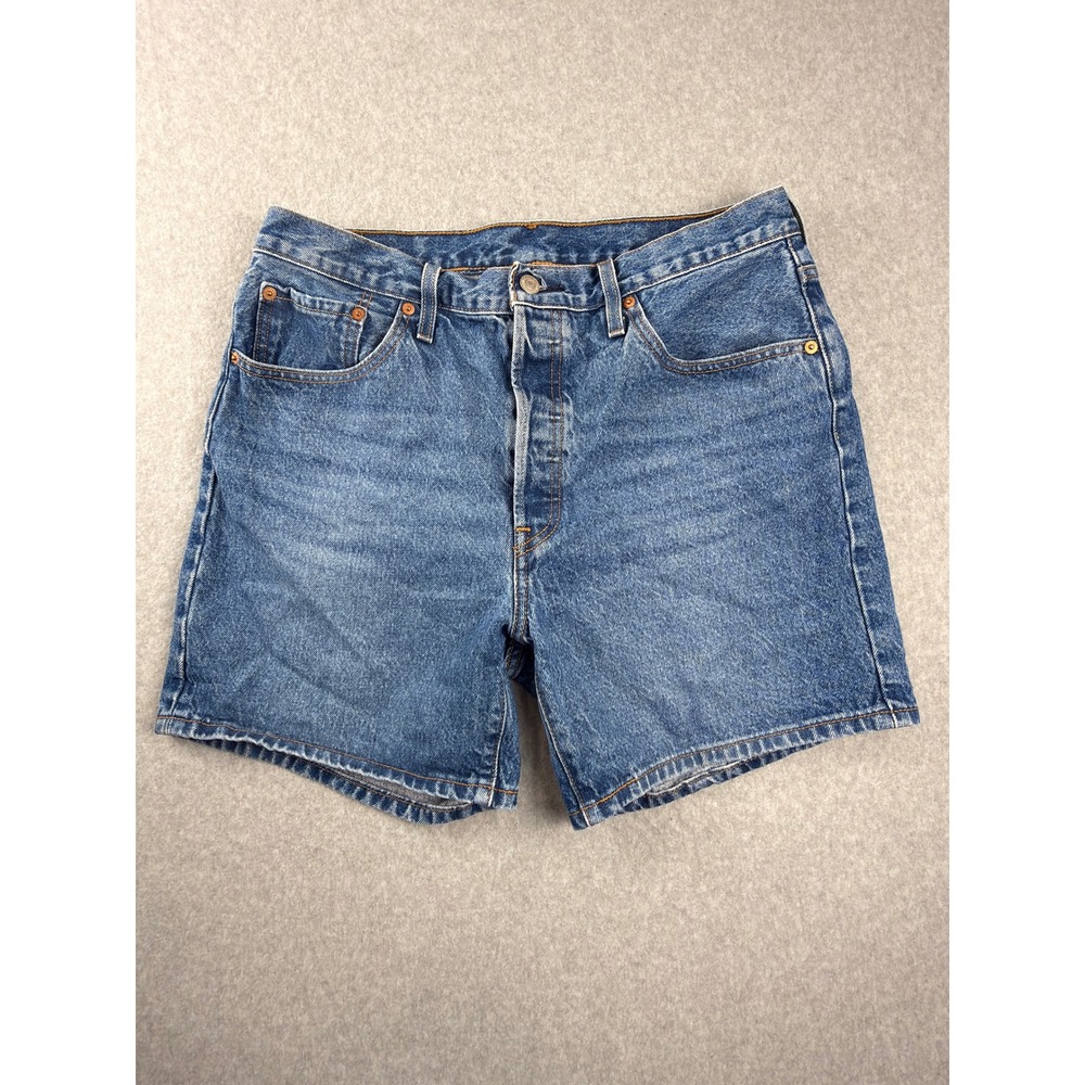 Levis 501 Original Fit Denim Shorts Medium Wash Blue W32 High Rise Button Fly